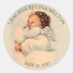 Baptisme Baby Girl Sleeping Angel Ronde Sticker