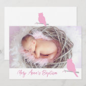 Baptisme baby girl uil vogelfoto-uitnodigkaart kaart (Voorkant / Achterkant)