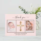 Baptisme baby meisje blush roze foto bedankt! kaart (Staand voorkant)