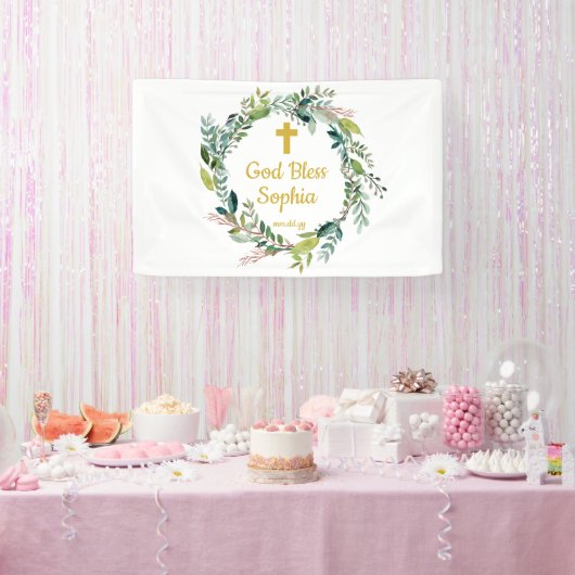 Baptisme Backdrop Decorations Girl Boy God Bless Spandoek (Feest)