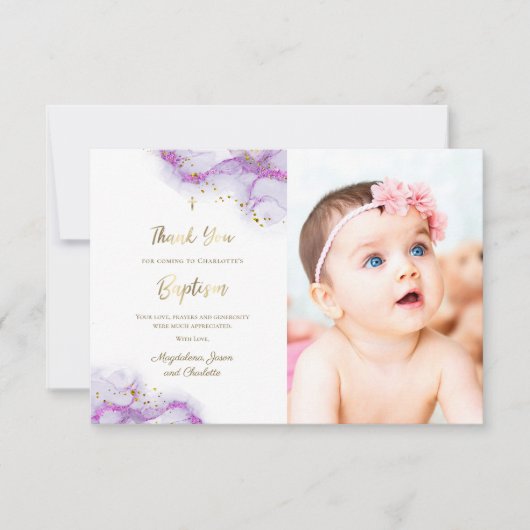 Baptisme bedankt paarse inkt kaart (Voorkant)
