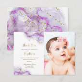 Baptisme bedankt paarse inkt kaart (Voorkant / Achterkant)