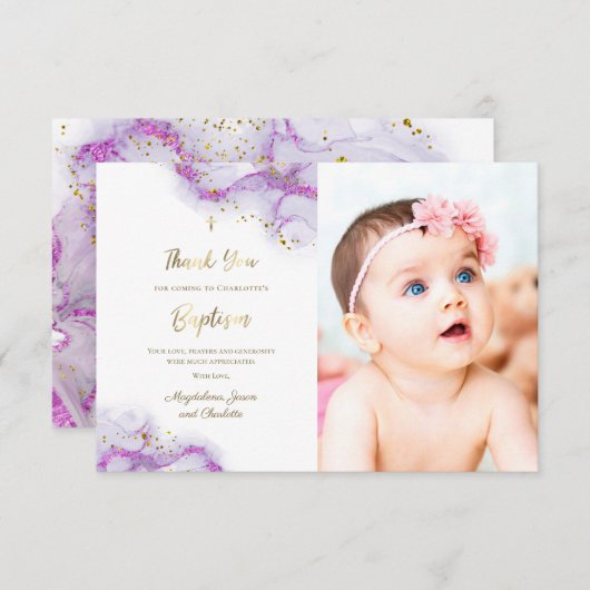 Baptisme bedankt paarse inkt kaart (Voorkant / Achterkant)