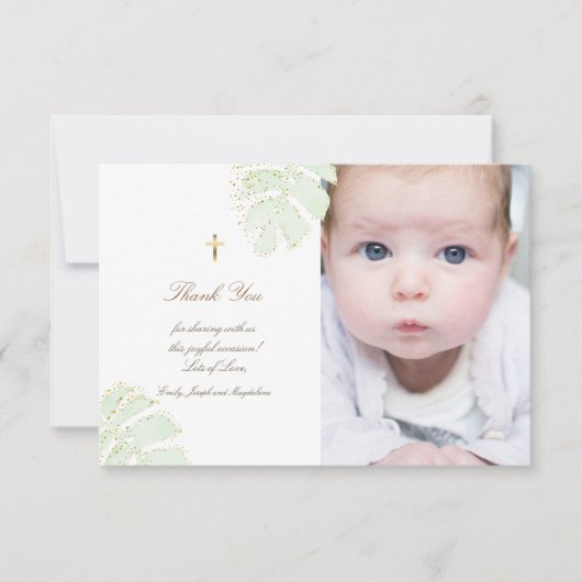 Baptisme bedankt palm laat glitter-uitnodiging kaart (Voorkant)