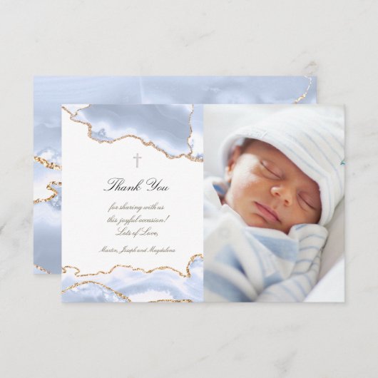 Baptisme bedankt pastel blauwe agate uitnodiging (Voorkant / Achterkant)