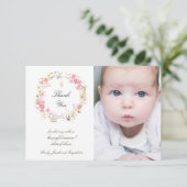 Baptisme bedankt roze bloemen kaart (Staand voorkant)