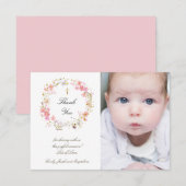 Baptisme bedankt roze bloemen kaart (Voorkant / Achterkant)