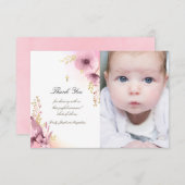Baptisme bedankt roze bloemen kaart (Voorkant / Achterkant)