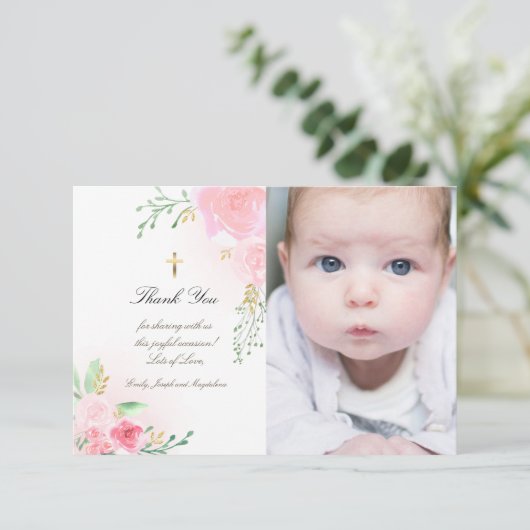 Baptisme bedankt roze rozen kaart (Staand voorkant)