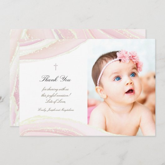 Baptisme bedankt voor de roze marmer uitnodiging (Voorkant / Achterkant)