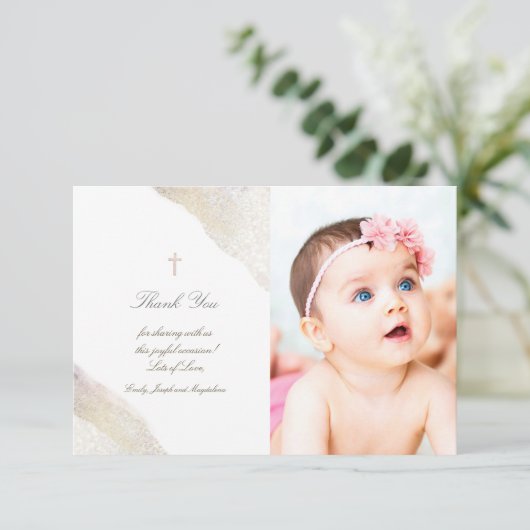 Baptisme bedankt waterverf glitter kaart (Staand voorkant)