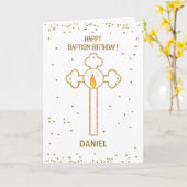 Baptisme Birthday Custom Name Gold look Cross Kaart (Gele Bloem)