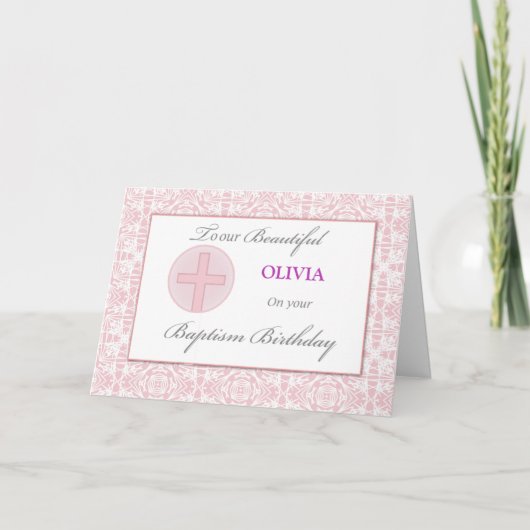 Baptisme Birthday Custom Name Pink Lace Pattern Kaart (Voorkant)