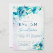 Baptisme blauw blauwgroen groene bloemen kerstmis kaart (Voorkant)