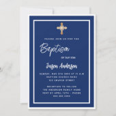 Baptisme blauw witte jongen goudkruis kaart (Voorkant)