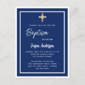 Baptisme blauw witte jongen goudkruis uitnodiging briefkaart (Voorkant)