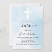 Baptisme blauwe hemeljongen kruist simpele elegant kaart (Voorkant)