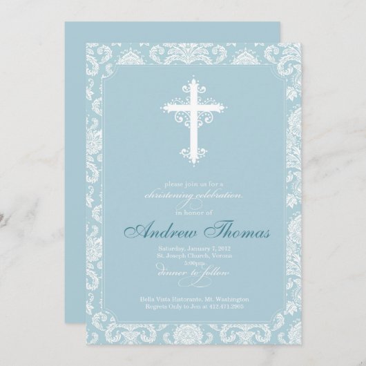 Baptisme - Blue Damask Kaart (Voorkant / Achterkant)