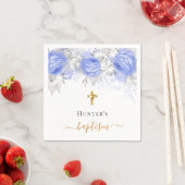 Baptisme blue floral white boy Name script Servet (Insitu)