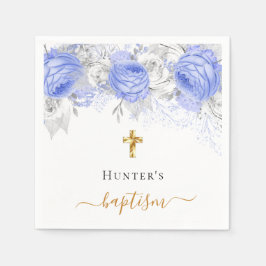 Baptisme blue floral white boy Name script Servet