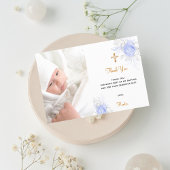 Baptisme blue florals aangepaste foto gouden jonge bedankkaart