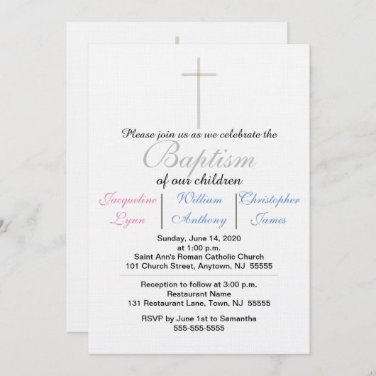 Baptisme Blue Pink Triplets Kaart (Voorkant / Achterkant)