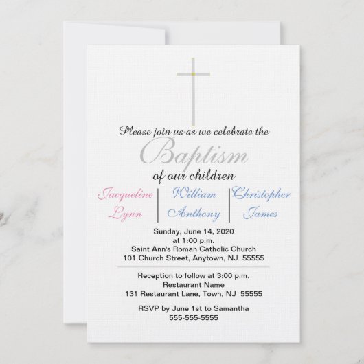 Baptisme Blue Pink Triplets Kaart (Voorkant)