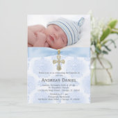 Baptisme Blue Rozen met foto Kaart (Staand voorkant)