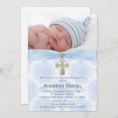 Baptisme Blue Rozen met foto Kaart (Voorkant / Achterkant)