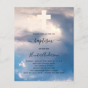 Baptisme blue sky boy cross-budget uitnodiging flyer