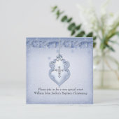 Baptisme Blue White Lace Jewel Cross Boy damask Kaart (Staand voorkant)