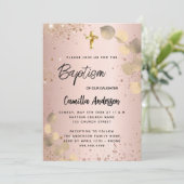 Baptisme blush eucalyptus gold glitter luxe kaart (Staand voorkant)