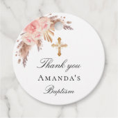 Baptisme blush pampas graskruis bedankt bedankjes labels (Voorkant)