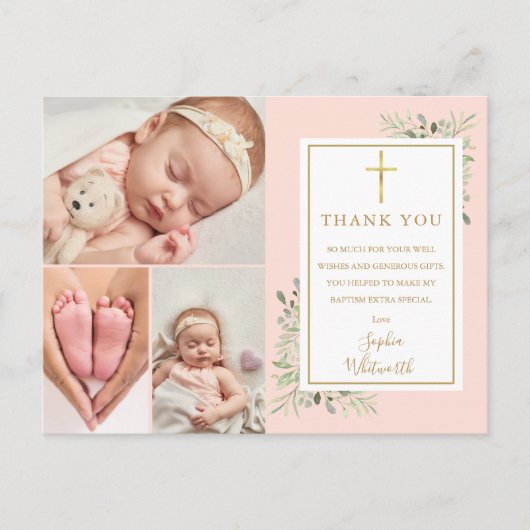 Baptisme Blush Pink Dank je Briefkaart (Voorkant)