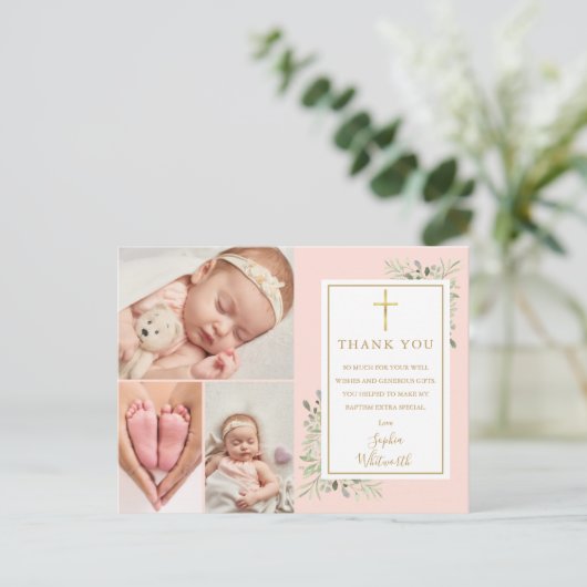 Baptisme Blush Pink Dank je Briefkaart (Staand voorkant)