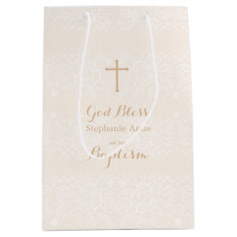 Baptisme Blush Pink Delicate Floral Lace Medium Cadeauzakje