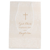 Baptisme Blush Pink Delicate Floral Lace Medium Cadeauzakje (Achterkant)