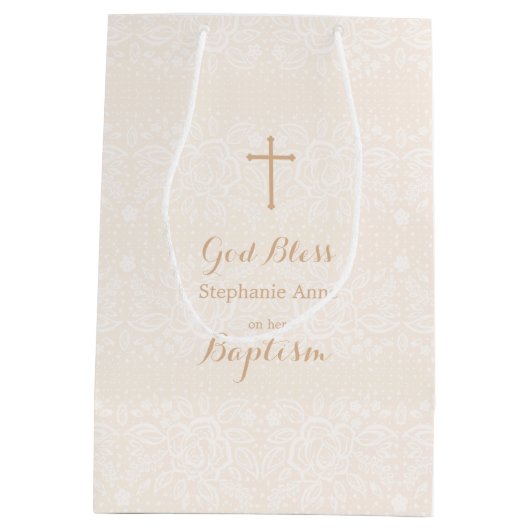 Baptisme Blush Pink Delicate Floral Lace Medium Cadeauzakje (Achterkant)