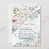 BAPTISME | Blush Pink Floral Cross Invitation Kaart (Voorkant)