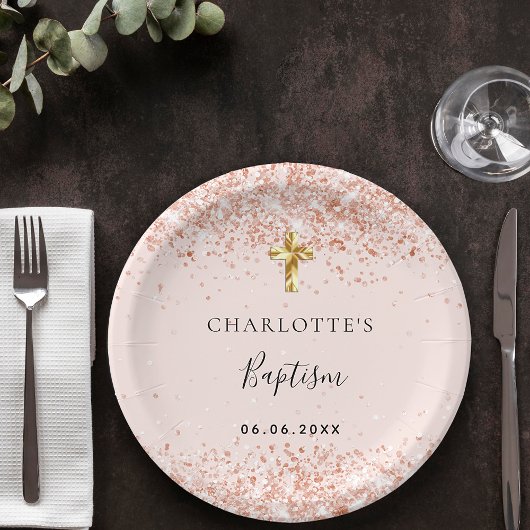 Baptisme blush roos goud glitter name girl papieren bordje