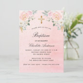 Baptisme blush roze floral girl elegant kaart (Staand voorkant)