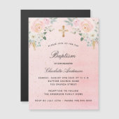 Baptisme blush roze floral girl luxe magnetische uitnodiging (Voorkant / Achterkant)