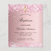 Baptisme blush roze glitter girl budget uitnodigin (Voorkant)
