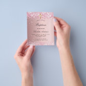 Baptisme blush roze glitter girl budget uitnodigin flyer (Hand)