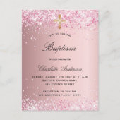 Baptisme blush roze glitter girl uitnodiging briefkaart (Voorkant)