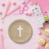Baptisme Borden White Cross Rustige Burlap Papieren Bordje (Feest)