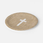 Baptisme Borden White Cross Rustige Burlap Papieren Bordje (Gekanteld)