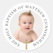 Baptisme Boy | Aangepaste foto en eenvoudige Gold  Ronde Sticker (Voorkant)
