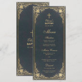  Baptisme Boy Blue Gold Elegant Calligrafie Menu (Voorkant / Achterkant)