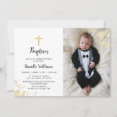 Baptisme Boy | Foto: Black Gold Strip Invitation Kaart (Voorkant)